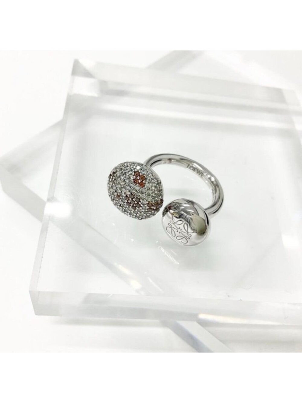Loewe Anagram Ring Line Stone Silver